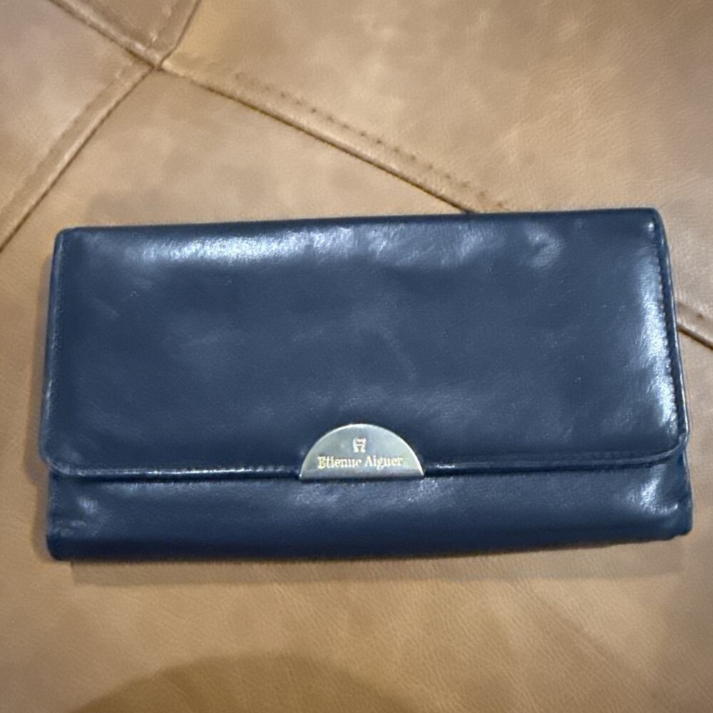 Vintage Etienne Aigner Womens Wallet Navy Blue Genuine Leather